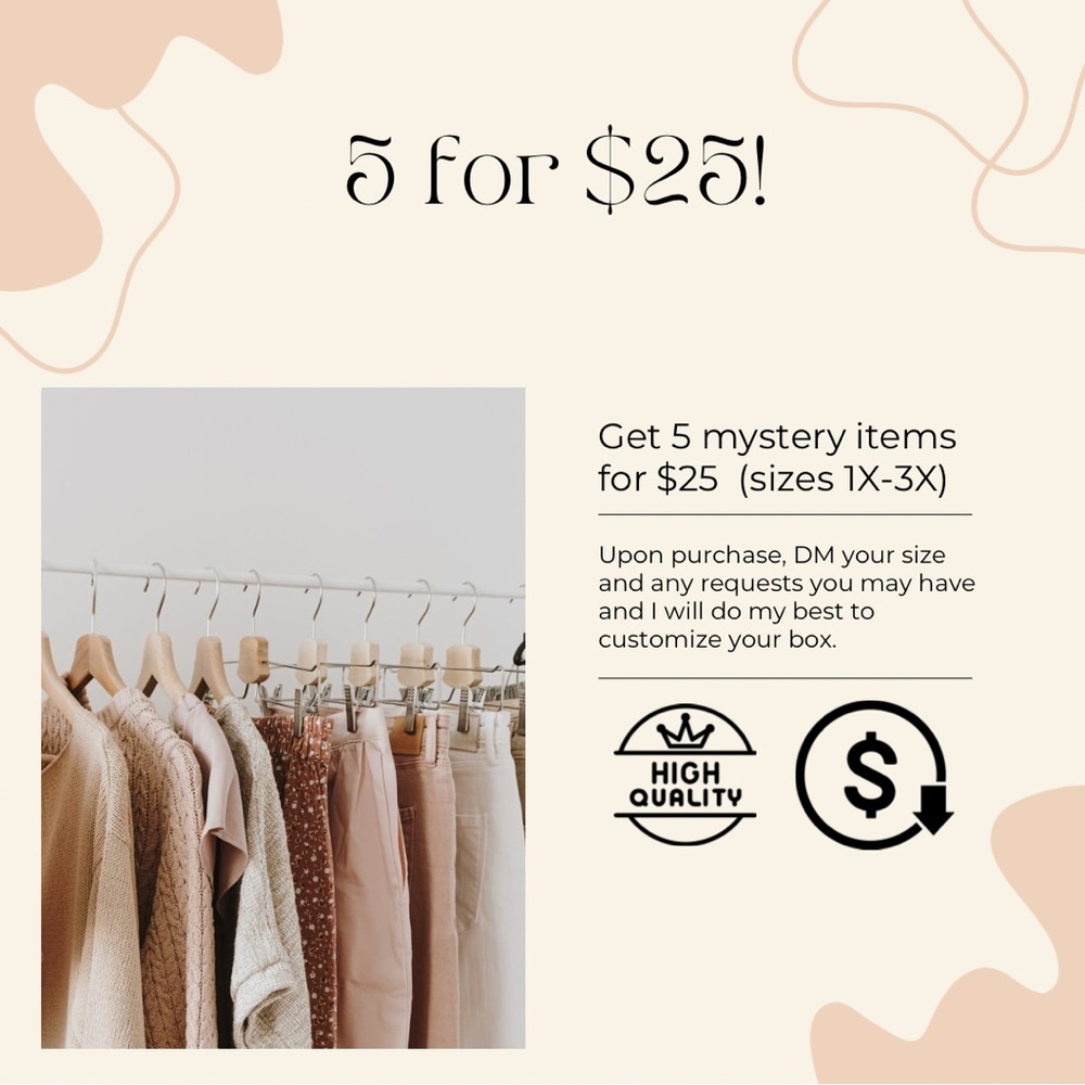 5 for $25 mystery box! (Sizes 1X-3X)